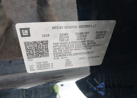 2019 Chevrolet Tahoe Premier from USA, damaged, VIN 1GNSKCKJ2KR242577